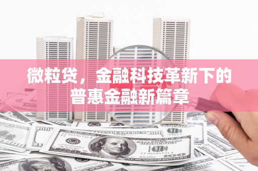 汕尾微粒贷，金融科技革新下的普惠金融新篇章